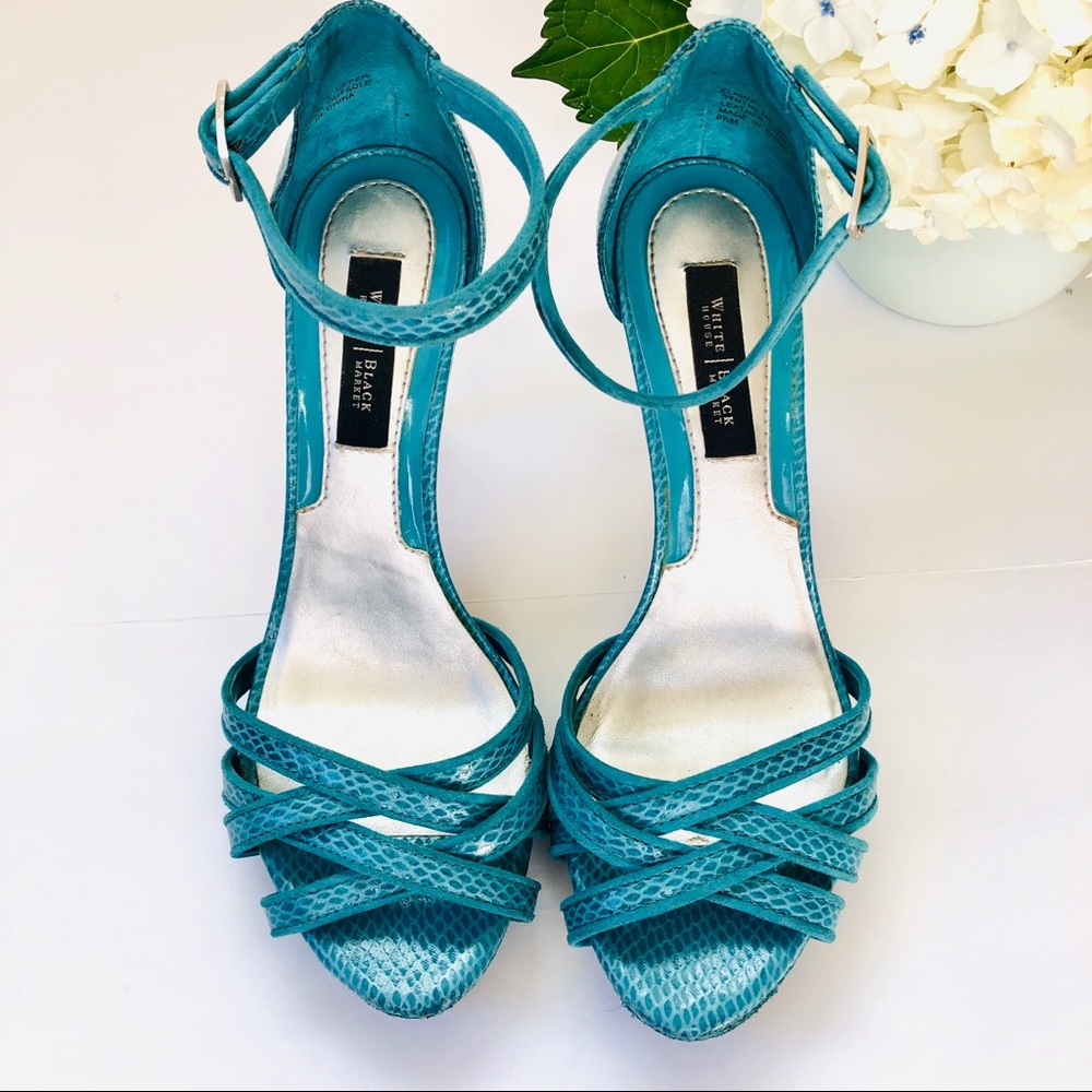 White House Black Market Teal Ankle Strap  Heels